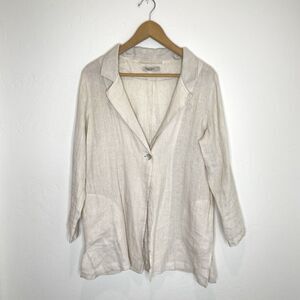 Alessia Pacino Linen Blazer Womens Small Single Button Oatmeal Roll Tab Sleeves